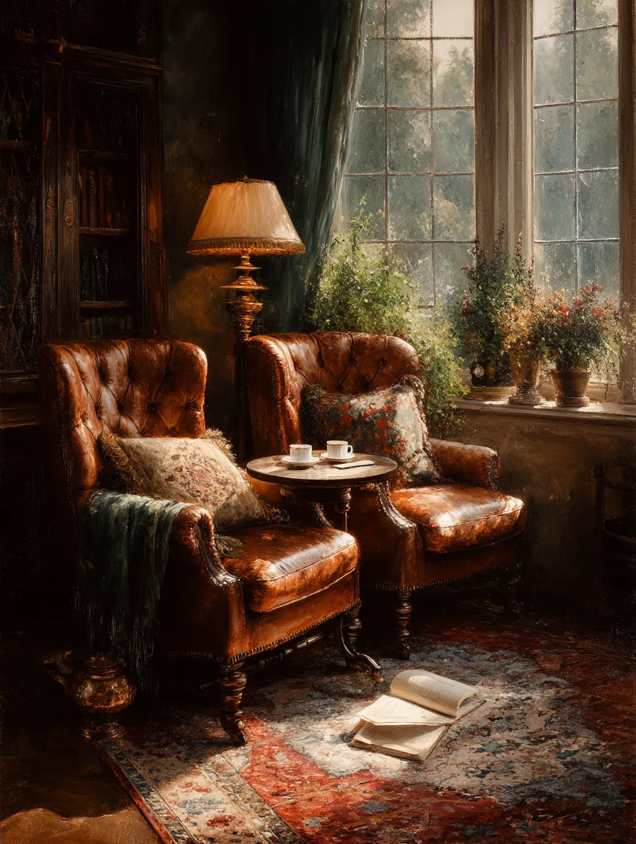 An empty chair pulled up close beside another chair in a quiet room.